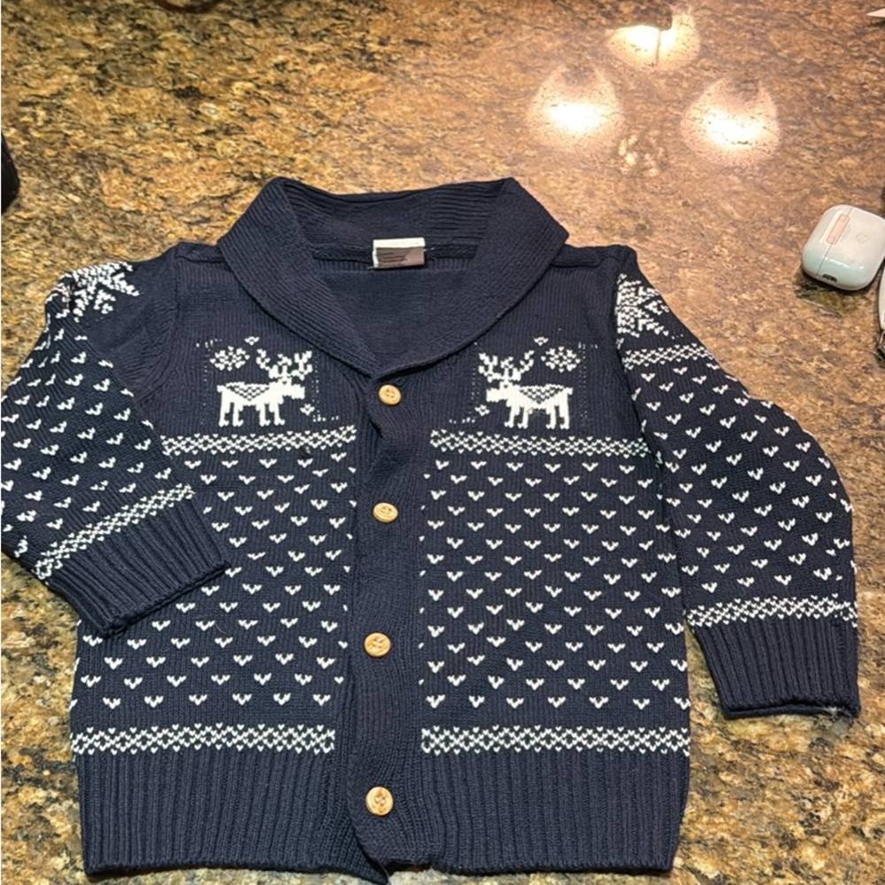 Boys or Girls Unisex Reindeer Sweater Cardigan, New 2T-3T